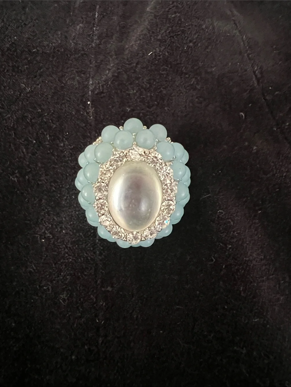 Pale Blue Cabochon Crystal Cluster Ring with elastic band